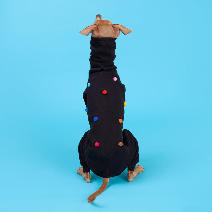 italian greyhound black handmade onesie with sewn on pompoms harvoola clothing